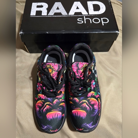 RAAD Shop Skull And Floral Athletic Shoes - Black and Pink - Picture 1 of 8